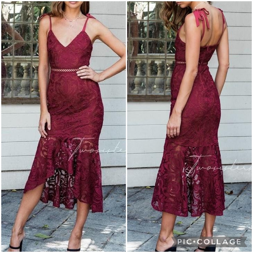 Two Sisters the Label Red Lace Valentina High Low Midi Dress Size 4